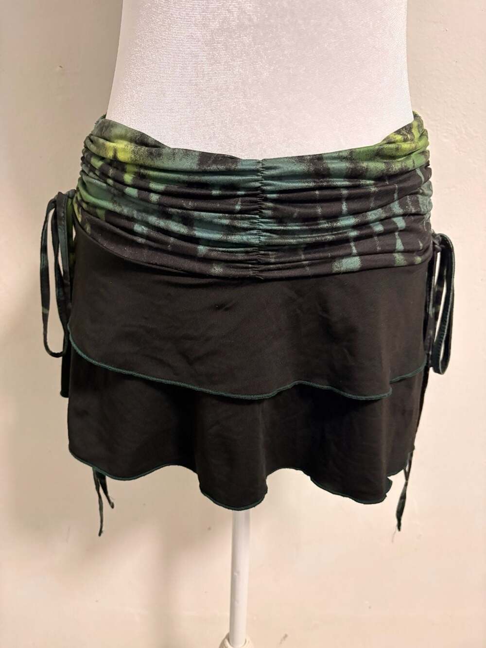 Goblincore Alt Goth Fairy Tiered Tie- Side Mini Skirt XS